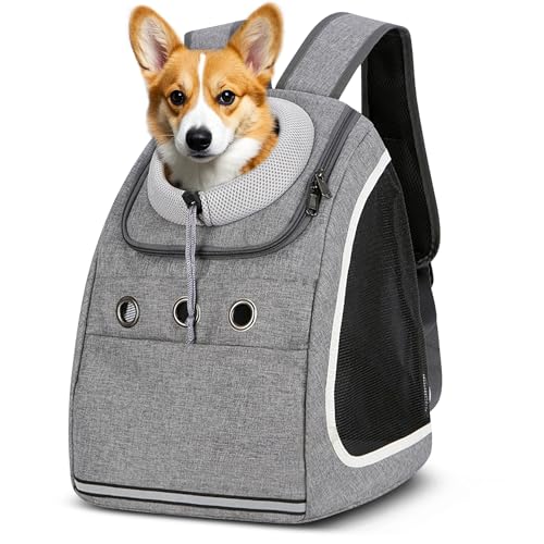 ALLSOPETS Haustier Hunde Rucksäcke Tragbar Transport Rucksack Reisen Tragetasche für Haustiere Reisen Atmungsaktive Tagesrucksack für Große Katzen Kleine Hunde Grau A von ALLSOPETS