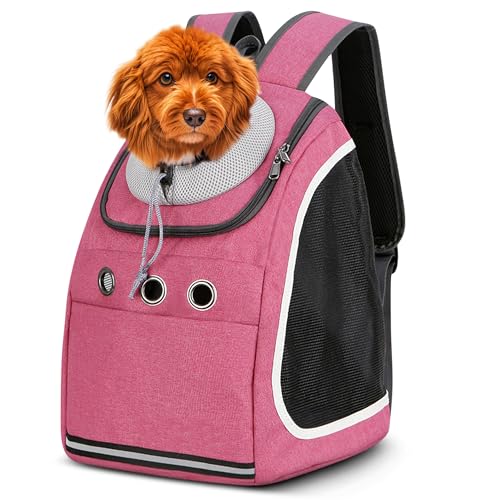ALLSOPETS Haustier Hunde Rucksäcke Tragbar Transport Rucksack Reisen Tragetasche für Haustiere Reisen Atmungsaktive Tagesrucksack für Große Katzen Kleine Hunde (Erdbeerrosa) von ALLSOPETS