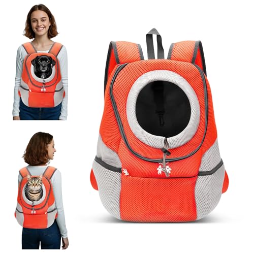 ALLSOPETS Rucksack für Hunde Tragbare Motorrad Haustierträger Rucksäcke für Kleine Hunde Katzen Verstellbare Haustiertaschen Hundetrage Rucksack für Fahrrad Wandern Camping (Bernsteinorange, L) von ALLSOPETS