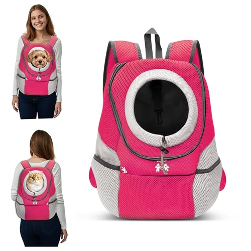 ALLSOPETS Rucksack für Hunde Tragbare Motorrad Haustierträger Rucksäcke für Kleine Hunde Katzen Verstellbare Haustiertaschen Hundetrage Rucksack für Fahrrad Wandern Camping (Rosarot, M) von ALLSOPETS