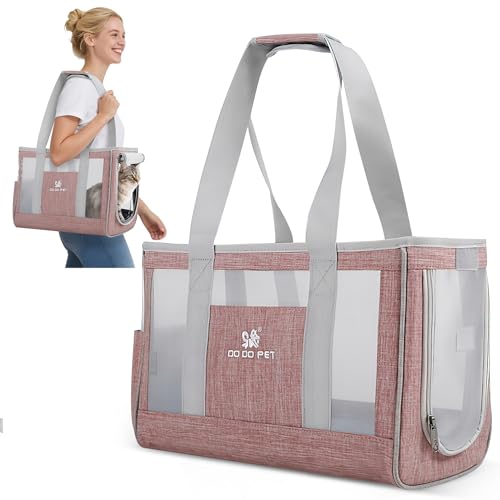 ALLSOPETS Tragetasche Katze, Faltbare Katzentransporttasche Atmungsaktive Transporttasche für Katzen und kleine Hunde mit Stabiler Matte für Reisen Wandern Camping (Altrosa) von ALLSOPETS