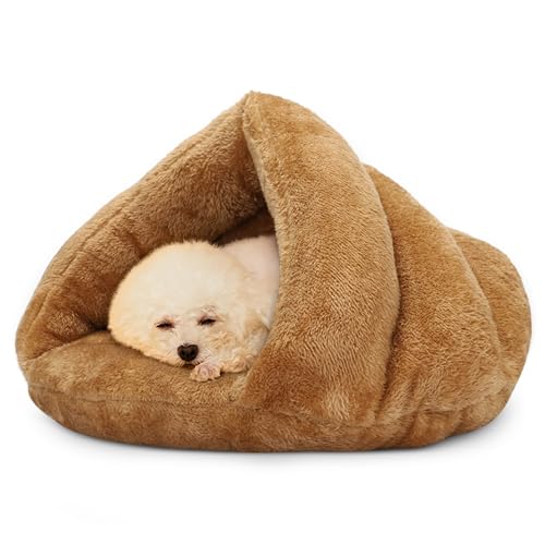 ALLSOPETS Hundebett Katzenhöhle Gemütliches Zelt für Katzen Kleine Hunde und Welpen Dreieckiges Haustierbett mit Rutschfester Unterseite für Komfortablen Schlaf (Zitronengelb, L) von ALLSOPETS