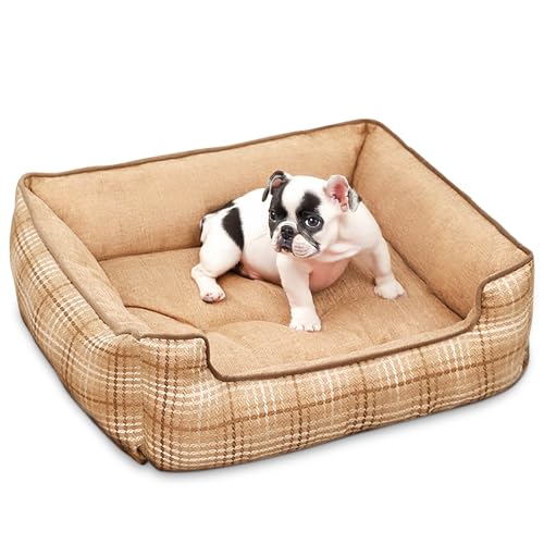 ALLSOPETS Hundebett für Große Hunde Plüsch-Haustierbett mit Erhöhten Seiten rutschfeste Unterseite Warmes und Gemütliches Katzenbett für den Winter Ideal für Kleine bis Große Hunde (Khaki, L) von ALLSOPETS