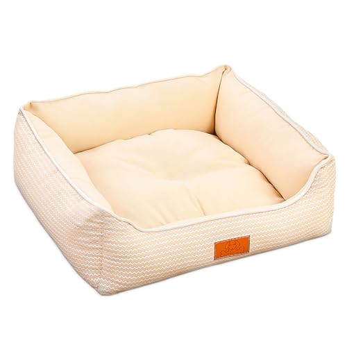 ALLSOPETS Hundebetten für Mittlere Hunde, Bequemes Hundesofa mit Umkehrbarem Abnehmbarem Kissen, Waschbares Haustierbett für Katzen Welpen Hunde, mit Rutschfester Boden, Beige von ALLSOPETS