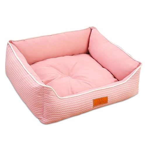 ALLSOPETS Hundebetten für Mittlere Hunde, Bequemes Hundesofa mit Umkehrbarem Abnehmbarem Kissen, Waschbares Haustierbett für Katzen Welpen Hunde, mit Rutschfester Boden, Rosa von ALLSOPETS