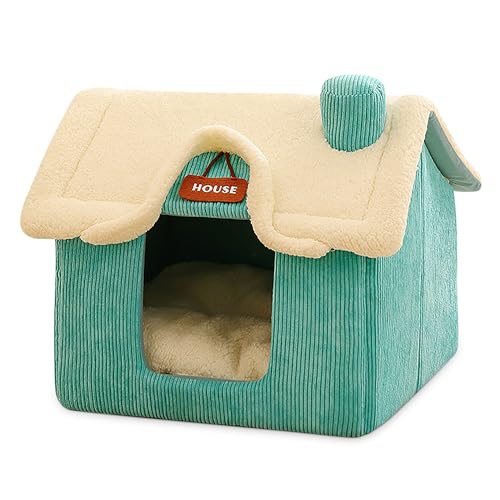 ALLSOPETS Hundehütte Hochwertiges Katzenhaus Abnehmbares Waschbares Welpenhaus Gemütliches Katzeniglu aus Plüsch Faltbares Geschlossenes Haus Geeignet für Hunde Katzen Kleintiere (Blau) von ALLSOPETS