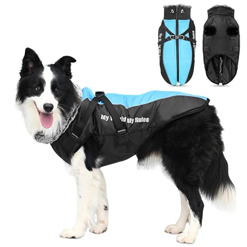 ALLSOPETS Hundemantel Grosse Hunde Hundemantel Wasserdicht Wintermantel Hund Hundejacke mit Reißverschluss für Mittelgroße und Extra Große Hunde Blau A von ALLSOPETS