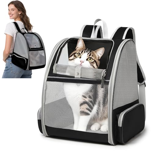 ALLSOPETS Hunderucksack Atmungsaktiver Haustier Rucksack für Kleine Katzen Hunde Welpen Faltbarer Katzenrucksack mit Sicherheitsgurten Ideal für Reisen Wandern Outdoor (Kohleschwarz) von ALLSOPETS