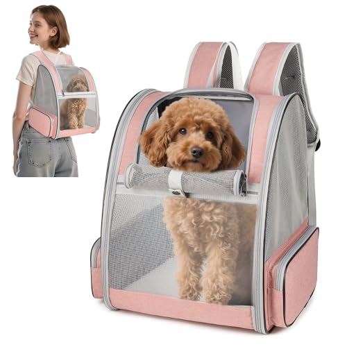 ALLSOPETS Hunderucksack Atmungsaktiver Haustier Rucksack für Kleine Katzen Hunde Welpen Faltbarer Katzenrucksack mit Sicherheitsgurten Ideal für Reisen Wandern Outdoor (Nebelrosa) von ALLSOPETS