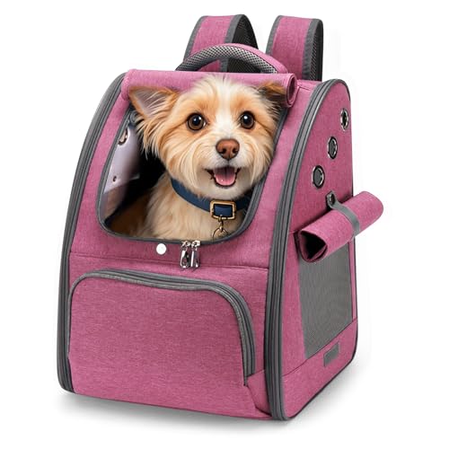 ALLSOPETS Hunderucksack Faltbarer Haustier Rucksack für Hunde und Katzen Atmungsaktive Haustier Tragetasche mit Sonnenschutz Geeignet für Reise Camping Wandern (Beerenrosa) von ALLSOPETS