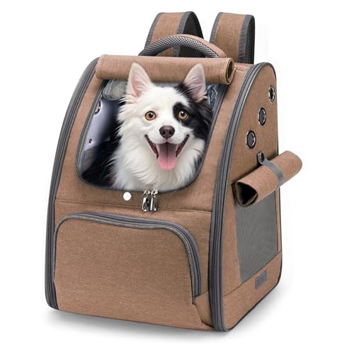 ALLSOPETS Hunderucksack Faltbarer Haustier Rucksack für Hunde und Katzen Atmungsaktive Haustier Tragetasche mit Sonnenschutz Geeignet für Reise Camping Wandern (Khakibraun) von ALLSOPETS