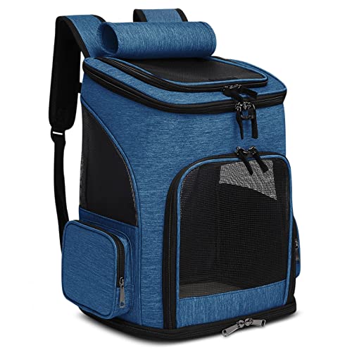 ALLSOPETS Hunderucksack Katzenrucksack Faltbarer Haustier Rucksack für Reisen Camping Wandern mit Doppelseitiges Weicher Matratze Rucksack für Hunde Katzen [max.7kg] Blau von ALLSOPETS