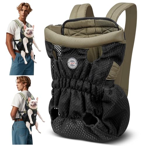 ALLSOPETS Hunderucksack Tragbar Haustier Rucksack für Kleine Hunden Bequem und Atmungsaktiv Haustier-Frontträger mit Sicherheitsleine Ideal für Reisen Camping Wandern (Olivgrün, M) von ALLSOPETS