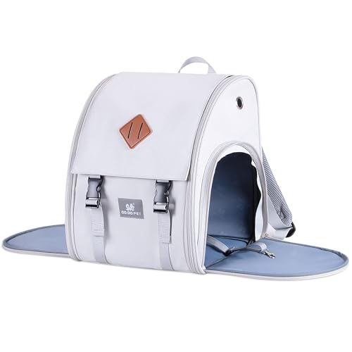 ALLSOPETS Hunderucksack bis 6 kg, Faltbarer Haustierrucksack für Katzen kleine Hunde, Tragbar Transporttasche für Haustiere mit Abnehmbarer Matte, Perfekt für Reisen Wandern Camping, Grau A von ALLSOPETS