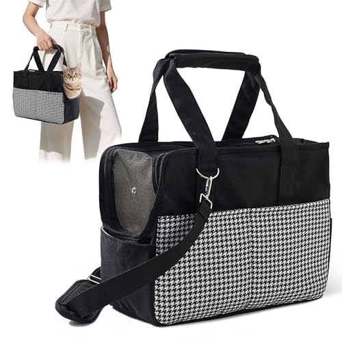 ALLSOPETS Hundetasche für kleine Hunde 5kg und Katzen, Faltbare Tragetasche mit Vordertaschen, Sicherheitsleine und abnehmbarem Kissen, ideal für Reisen und Camping (Klassisches Schwarz) von ALLSOPETS