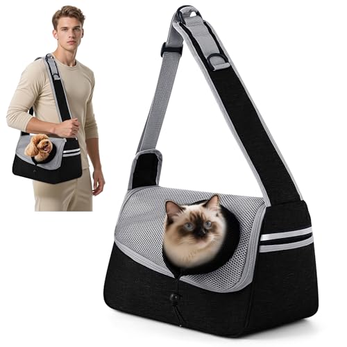 ALLSOPETS Hundetasche Tragetuch Hund Schultertasche Katzentragetasche Haustiere Tasche für Katzen und Hunde Geeignet für Haustiere innerhalb von 5 kg (Grauschwarz) von ALLSOPETS