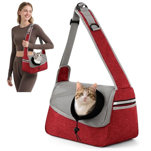 ALLSOPETS Hundetasche Tragetuch Hund Schultertasche Katzentragetasche Haustiere Tasche für Katzen und Hunde Geeignet für Haustiere innerhalb von 5 kg (Weinrot) von ALLSOPETS