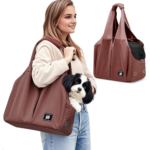 ALLSOPETS Hundetasche für Kleine Hunde Leichte Hund Tragetasche Haustiertasche Atmungsaktiv Bequem Katzentragetasche mit Leinenhaken für Reisen Outdoor Camping (Karamellbraun) von ALLSOPETS