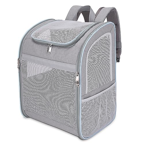 ALLSOPETS Hundetragerucksack, Tragbarer Haustiertragerucksack für Katzen Hunde, Integrierter Sicherheitsgurt, Reflektierendes Streifendesign, Atmungsaktiver Hunderucksack für Reisen Grau von ALLSOPETS