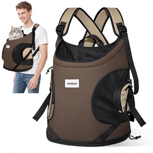 ALLSOPETS Hundetragerucksack, Tragbarer Haustiertragerucksack für Katzen Hunde Welpen, Integrierter Sicherheitsgurt, Ergonomisches Design, Atmungsaktiver Hunderucksack für Motorrad (Kakaobraun) von ALLSOPETS