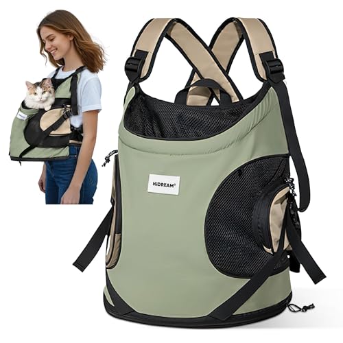 ALLSOPETS Hundetragerucksack, Tragbarer Haustiertragerucksack für Katzen Hunde Welpen, Integrierter Sicherheitsgurt, Ergonomisches Design, Atmungsaktiver Hunderucksack für Motorrad (Olivgrün) von ALLSOPETS