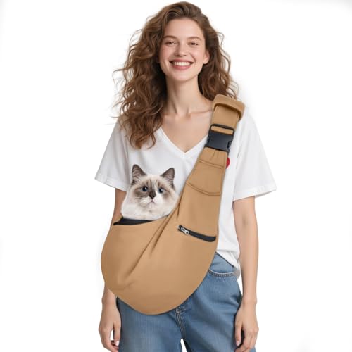 ALLSOPETS Hundetragetasche für Kleine Hunde und Katzen, Atmungsaktive Hundeschlinge mit Sicherheitsleine, Weiche Tragetasche für Reisen und Tierarzt (Khaki) von ALLSOPETS