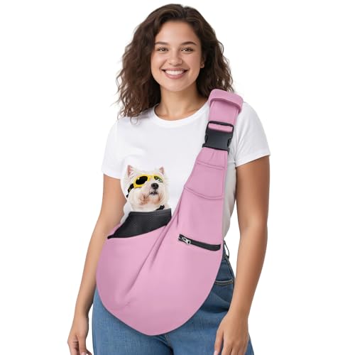 ALLSOPETS Hundetragetasche für Kleine Hunde und Katzen, Atmungsaktive Hundeschlinge mit Sicherheitsleine, Weiche Tragetasche für Reisen und Tierarzt (Blassrosa) von ALLSOPETS