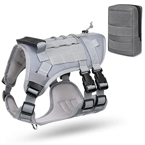 ALLSOPETS Hundeweste Taktisches Hundegeschirr mit Molle System für Mittlere Große Hunde Atmungsaktiv No-Pull Brustgeschirre für das Lauf und Wandertraining Grau von ALLSOPETS
