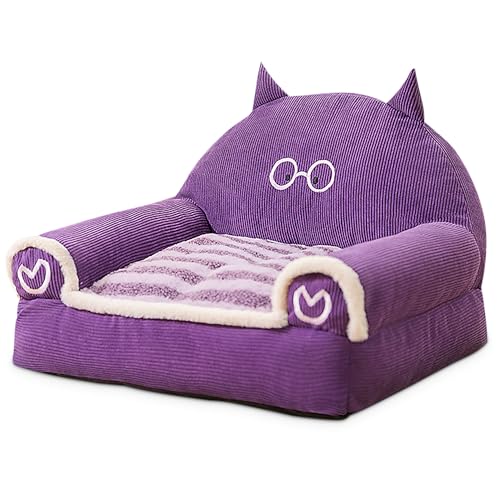 ALLSOPETS Indoor Katzenbett Kleines Hundesofa Bett für Katzen und Welpen mit Rutschfestem Boden Weiches und Bequemes Hundebett mit Erhöhtem Rand für Gute Unterstützung (Lila, M) von ALLSOPETS