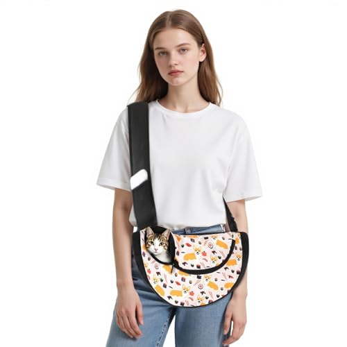 ALLSOPETS Hundetragetasche für kleine Hunde Katzen, Haustier Tragetasche Schultertasche, Atmungsaktiver Hundesling, Tragetasche für Hunde Reisen, für Outdoor Camping (Beiger Corgi, L) von ALLSOPETS