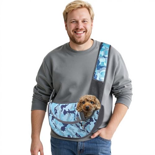ALLSOPETS Hundetragetasche für kleine Hunde Katzen, Haustier Tragetasche Schultertasche, Atmungsaktiver Hundesling, Tragetasche für Hunde Reisen, für Outdoor Camping (Blau Tarnung, S) von ALLSOPETS