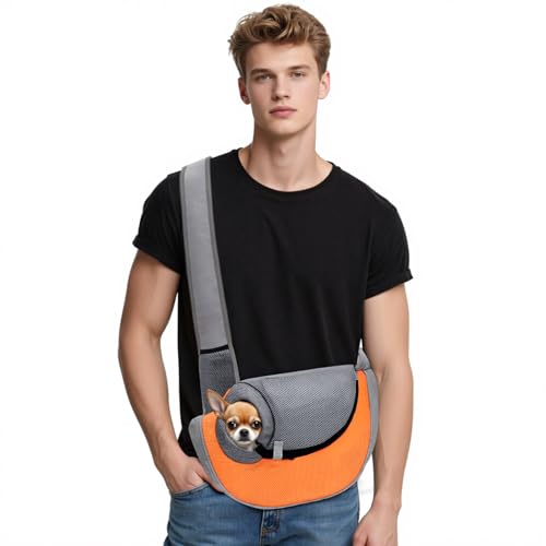 ALLSOPETS Hundetragetasche für kleine Hunde Katzen, Haustier Tragetasche Schultertasche, Atmungsaktiver Hundesling, Tragetasche für Hunde Reisen, für Outdoor Camping (Warmes Orange, S) von ALLSOPETS