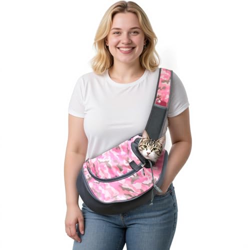 ALLSOPETS Hundetragetasche für kleine Hunde Katzen, Haustier Tragetasche Schultertasche, Atmungsaktiver Hundesling, Tragetasche für Hunde Reisen, für Outdoor Camping (Rosa Tarnung, L) von ALLSOPETS
