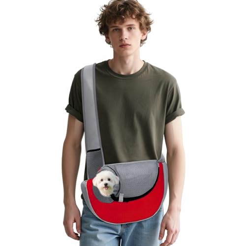 ALLSOPETS Hundetragetasche für kleine Hunde Katzen, Haustier Tragetasche Schultertasche, Atmungsaktiver Hundesling, Tragetasche für Hunde Reisen, für Outdoor Camping (Kräftiges Rot, L) von ALLSOPETS