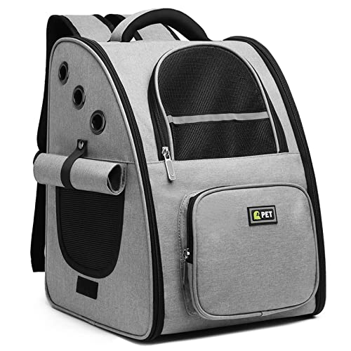 ALLSOPETS Rucksack für Hunde Katzenrucksack Atmungsaktiver Faltbarer Haustierrucksack Mit Sicherheitshaken Tragbar Tragetasche für Reisen Wandern Welpen Rucksack (Hellgrau) von ALLSOPETS