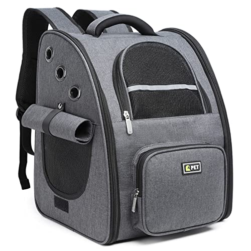 ALLSOPETS Rucksack für Hunde Katzenrucksack Atmungsaktiver Faltbarer Haustierrucksack Mit Sicherheitshaken Tragbar Tragetasche für Reisen Wandern Welpen Rucksack (Dunkelgrau) von ALLSOPETS