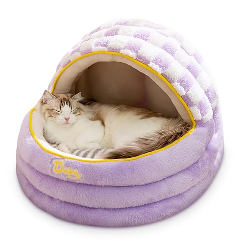 ALLSOPETS Katzenbett Gemütliche Katzengrotte Zelt für Kleine Hunde und Katzen Warmes Hundebett mit Abnehmbarem Waschbarem Kissen Bequemes Katzen-Iglu Haustierbett (Lavendel, L) von ALLSOPETS