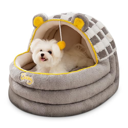 ALLSOPETS Katzenbett Gemütliche Katzengrotte Zelt für Kleine Hunde und Katzen Warmes Hundebett mit Abnehmbarem Waschbarem Kissen Bequemes Katzen-Iglu Haustierbett (Steingrau, L) von ALLSOPETS