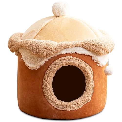 ALLSOPETS Katzenbett Indoor, Niedliche Katzenhöhle mit Abnehmbarem Kissen, Igloo Hundehaus Katzenkorb für Verbesserten Schlaf, Winterwarmes Haustierbett für Katzen Welpen Kleine Hunde, Braun ALLSOPETS Katzenbett Indoor, Niedliche Katzenhöhle mit Abnehmbarem Kissen, Igloo Hundehaus Katzenkorb für Verbesserten Schlaf, Winterwarmes Haustierbett für Katzen Welpen Kleine Hunde, Braun von ALLSOPETS
