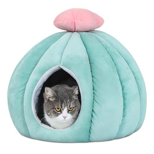 ALLSOPETS Katzenbett Katzen Hunde Höhlenbetten für den Innenbereich Katzennest Höhlenzelt mit Abnehmbarem und Waschbarem Kissen Weiches Haustierbetten Haus für Katzen kleine Hunde (Grün,S) von ALLSOPETS