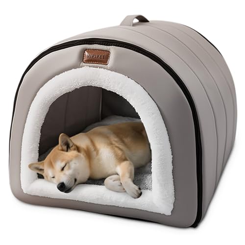 ALLSOPETS Katzen Hundebett Selbstwärmendes 2-in-1-Faltbett für Haustiere mit Griffen an der Oberseite Haustierhöhlenbett für Katzen Welpen Katzen Iglu Bett mit Rutschfester Unterseite (Grau, L) von ALLSOPETS
