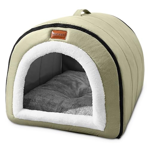 ALLSOPETS Katzen Hundebett Selbstwärmendes 2-in-1-Faltbett für Haustiere mit Griffen an der Oberseite Haustierhöhlenbett für Katzen Welpen Katzen Iglu Bett mit Rutschfester Unterseite (Grün, XL) von ALLSOPETS