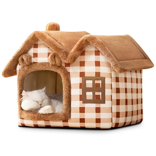 ALLSOPETS Hundehütte Innen Katzenhaus Faltbares Hundebett mit Abnehmbarem Kissen für Hunde Katzen Winter Warmer Katzennest Welpenhöhle Sofa Haustierprodukte (Braunbär, L) ALLSOPETS Hundehütte Innen Katzenhaus Faltbares Hundebett mit Abnehmbarem Kissen für Hunde Katzen Winter Warmer Katzennest Welpenhöhle Sofa Haustierprodukte (Braunbär, L) von ALLSOPETS