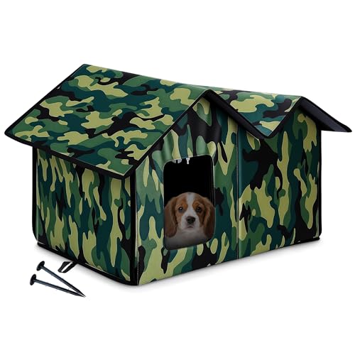 ALLSOPETS Katzenhaus im Freien, Wetterfestes Großes Katzenhaus für Katzen im Freien/Innenraum, Zusammenklappbares Wärmendes Kaltwetterhaus mit Abnehmbarer Matte, für kleine Hunde Katzen, Tarnung von ALLSOPETS