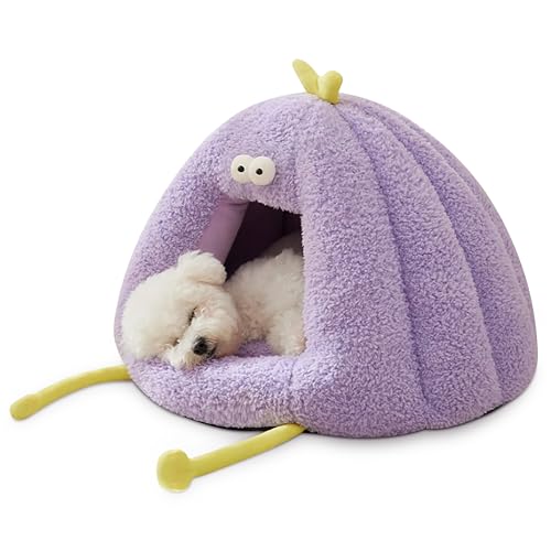 ALLSOPETS Katzenhöhle Bett Gemütliches Haustierzelt für Katzen Kleine Hunde Warmes Hundehöhlenbett mit Abnehmbarem Waschbarem Kissen Weiches Katzennest für Hauskatzen Welpen (Traumlila, L) von ALLSOPETS