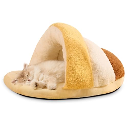 ALLSOPETS Katzenhöhle Gemütliches Haustierzelt für Katzen kleine Hunde Warmer Hundebett mit Rutschfester Unterseite Weiches Katzennest für Wohnungskatzen Welpen (Gelb, M) von ALLSOPETS