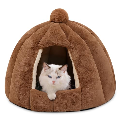 ALLSOPETS Katzenhöhlenbett Haustierzelt Kuscheliges Warmes Hundebett mit Abnehmbarem Waschbarem Kissen Igloo-Nest für Kleine bis Mittelgroße Hunde Katzen (Kastanienbraun, S) ALLSOPETS Katzenhöhlenbett Haustierzelt Kuscheliges Warmes Hundebett mit Abnehmbarem Waschbarem Kissen Igloo-Nest für Kleine bis Mittelgroße Hunde Katzen (Kastanienbraun, S) von ALLSOPETS