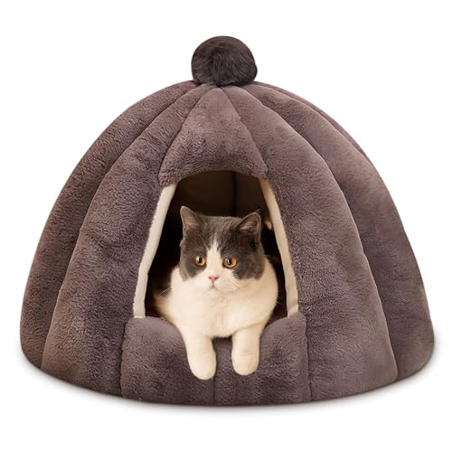 ALLSOPETS Katzenhöhlenbett Haustierzelt Kuscheliges Warmes Hundebett mit Abnehmbarem Waschbarem Kissen Igloo-Nest für Kleine bis Mittelgroße Hunde Katzen (Aschgrau, S) ALLSOPETS Katzenhöhlenbett Haustierzelt Kuscheliges Warmes Hundebett mit Abnehmbarem Waschbarem Kissen Igloo-Nest für Kleine bis Mittelgroße Hunde Katzen (Aschgrau, S) von ALLSOPETS