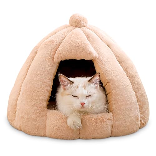 ALLSOPETS Katzenhöhlenbett Haustierzelt Kuscheliges Warmes Hundebett mit Abnehmbarem Waschbarem Kissen Igloo-Nest für Kleine bis Mittelgroße Hunde Katzen (Warmes Khaki, L) ALLSOPETS Katzenhöhlenbett Haustierzelt Kuscheliges Warmes Hundebett mit Abnehmbarem Waschbarem Kissen Igloo-Nest für Kleine bis Mittelgroße Hunde Katzen (Warmes Khaki, L) von ALLSOPETS