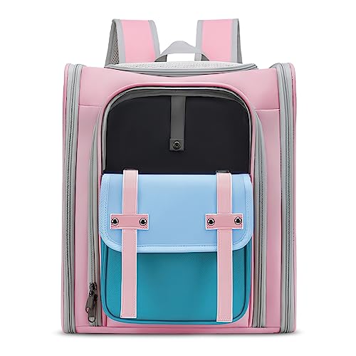 ALLSOPETS Katzenrucksack Großer Faltbar Atmungsaktives Haustierrucksack für Hunde und Katzen mit Tasche Vorne Modischer Hunderucksack ideal für Wanderungen Spaziergänge Reisen Rosa von ALLSOPETS